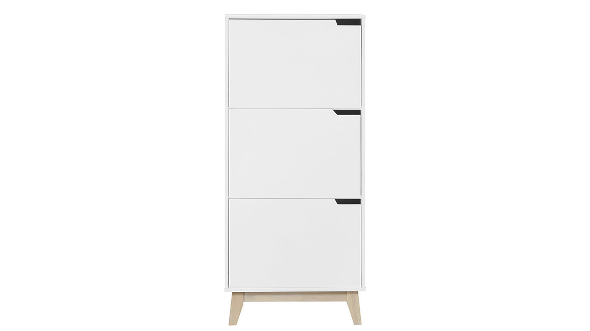 Meuble de rangement haut blanc et bois clair 3 portes L60 cm LEENA