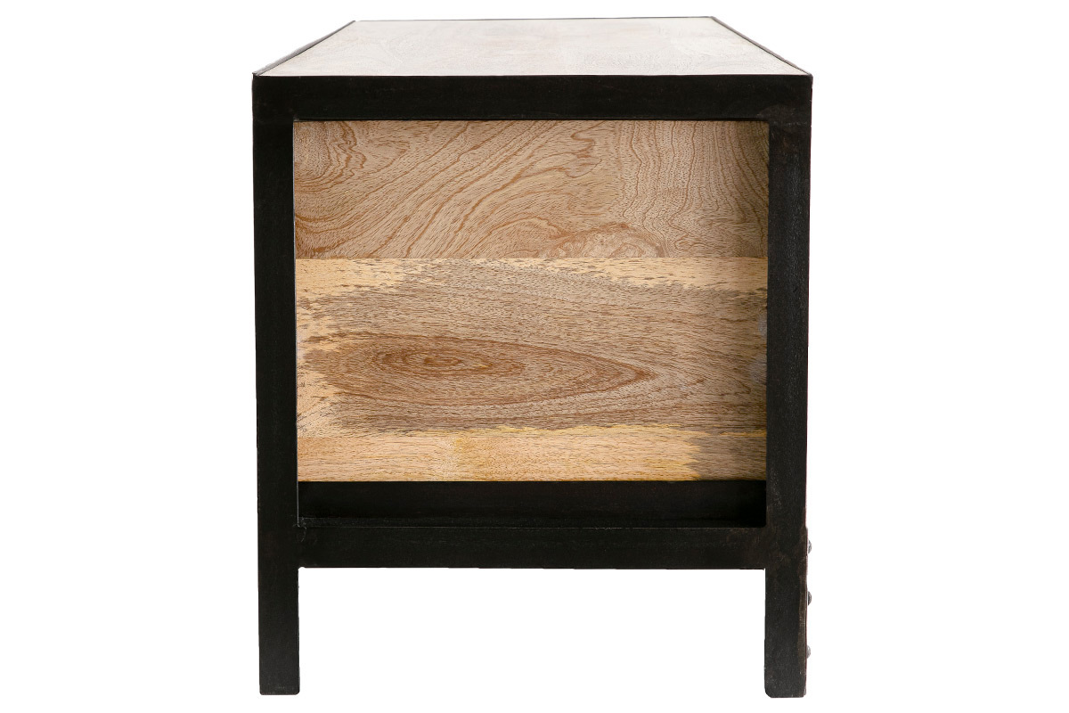 Meuble de rangement industriel en bois manguier massif et m�tal noir 3 tiroirs L100 cm ATELIER