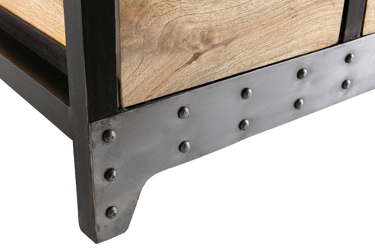 Meuble de rangement industriel en bois manguier massif et m�tal noir 3 tiroirs L100 cm ATELIER