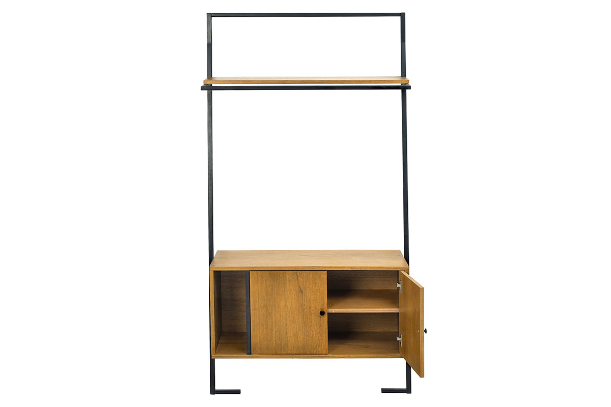 Meuble de rangement vintage bois et m�tal noir SERAH
