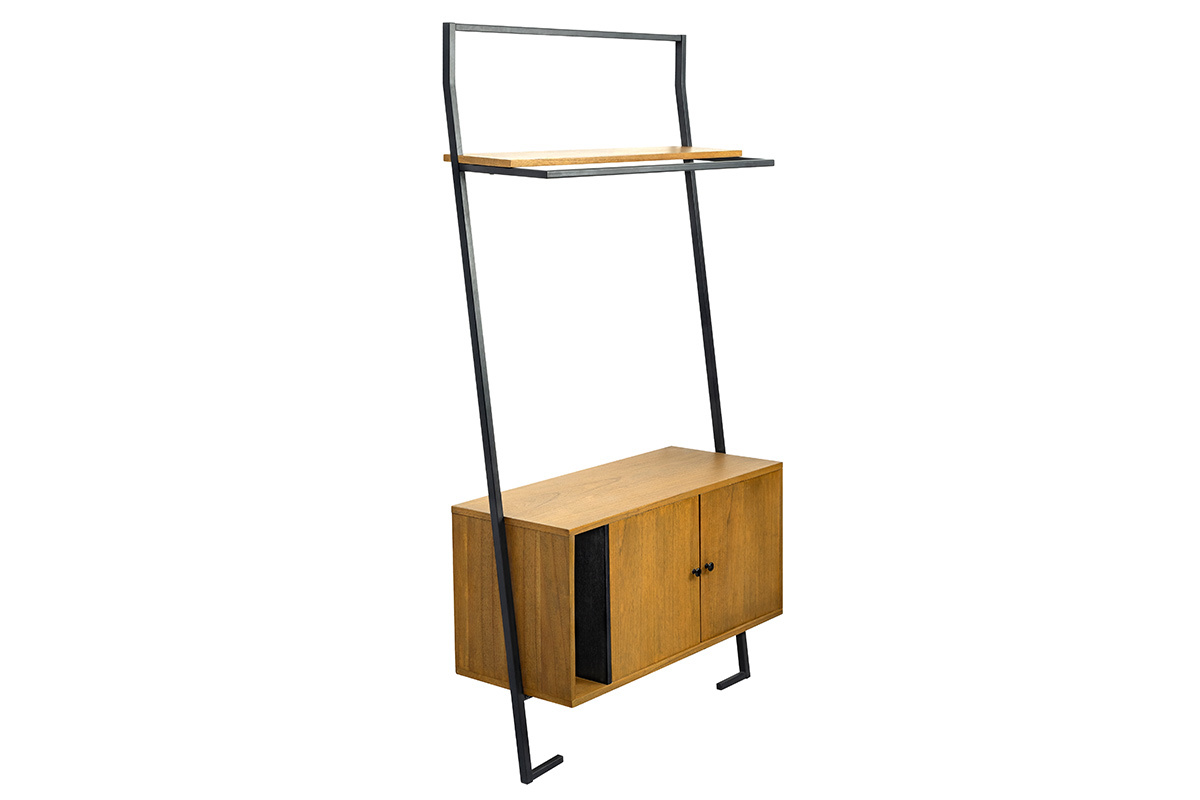 Meuble de rangement vintage bois et m�tal noir SERAH