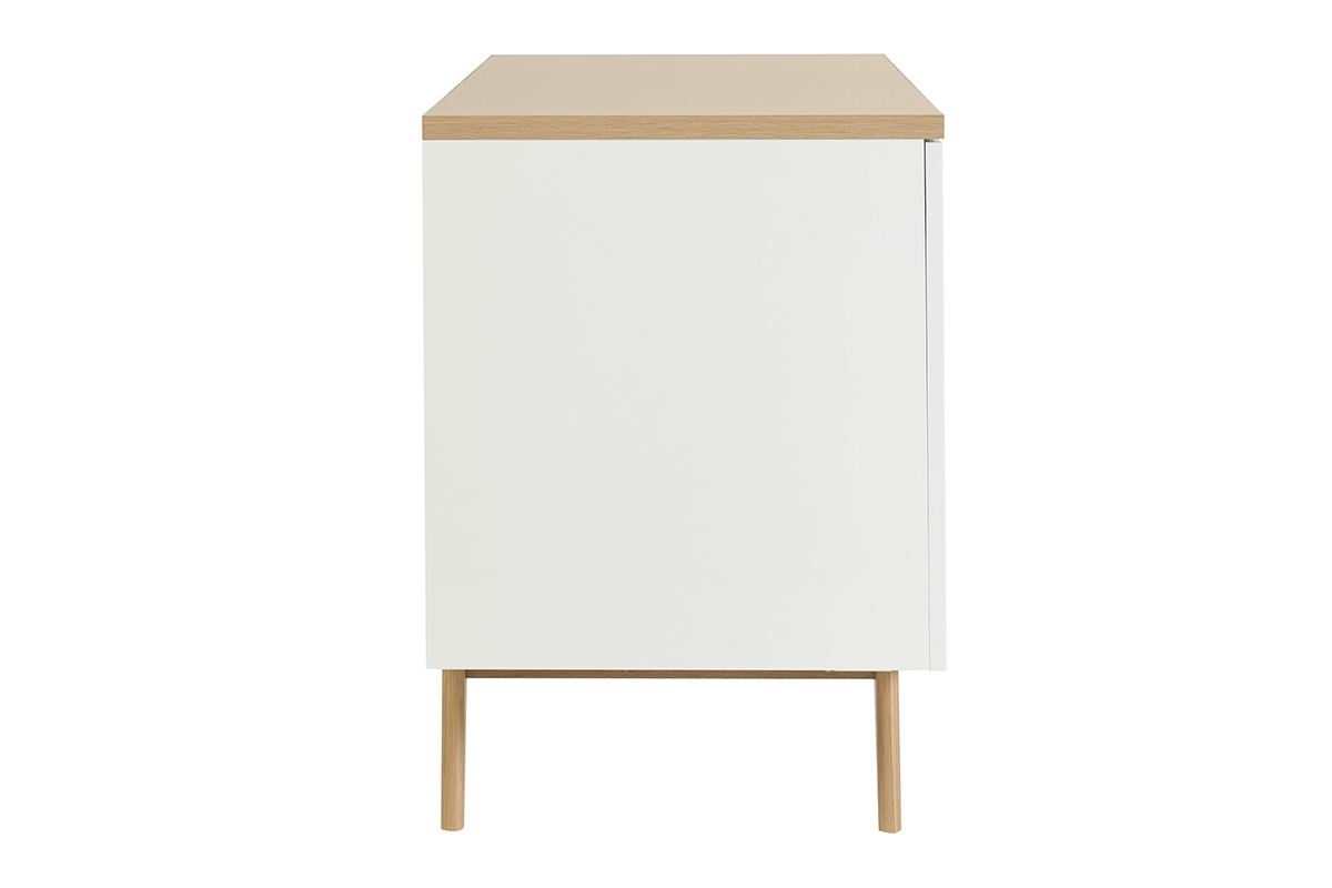Meuble de salle de bain blanc laqu� brillant et bois clair L140 cm MELKA