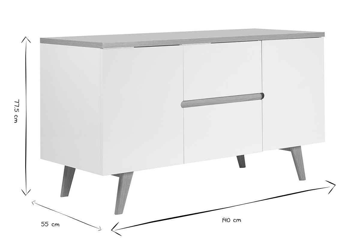 Meuble de salle de bain blanc laqu� brillant et finition bois clair L140 cm MELKA