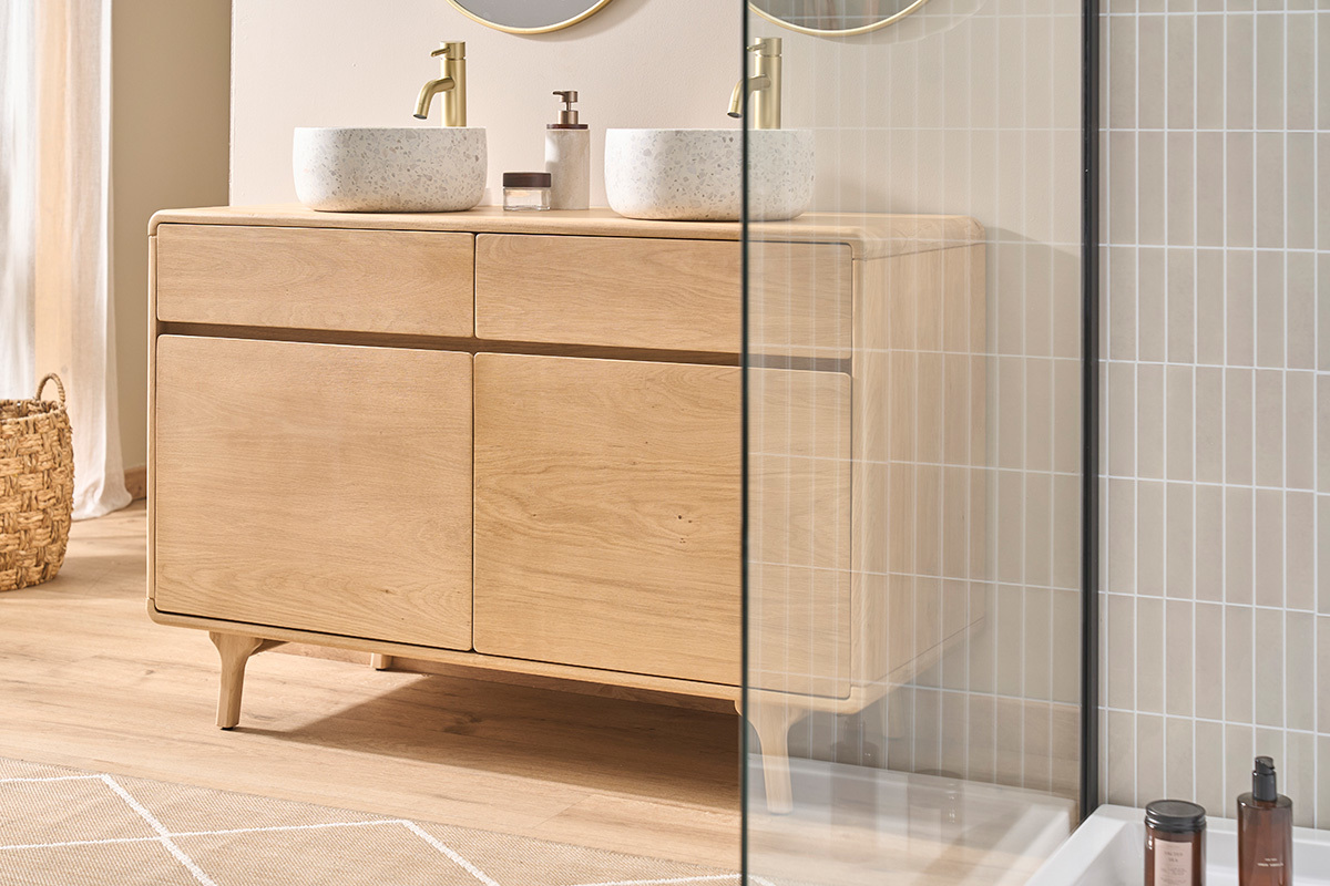 Meuble de salle de bain en bois ch�ne massif L120 cm ESTEBAN