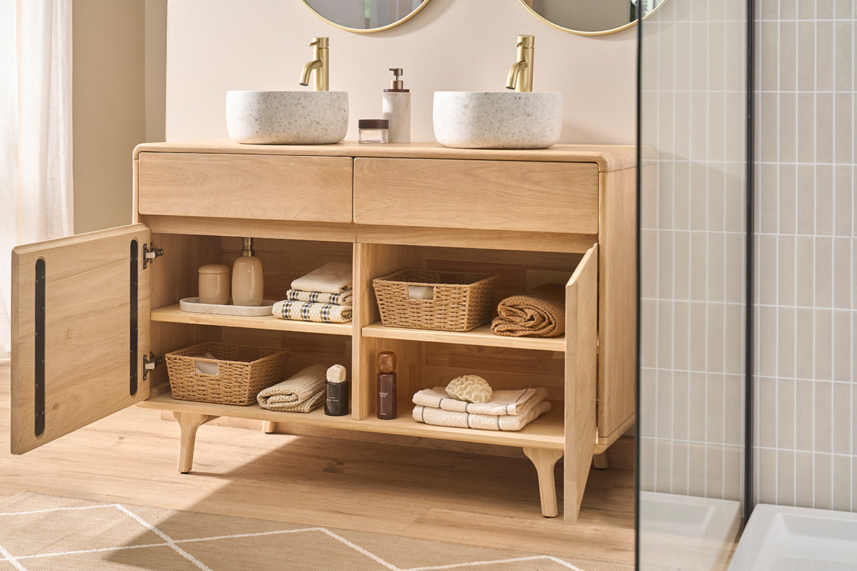 Meuble de salle de bain en bois ch�ne massif L120 cm ESTEBAN