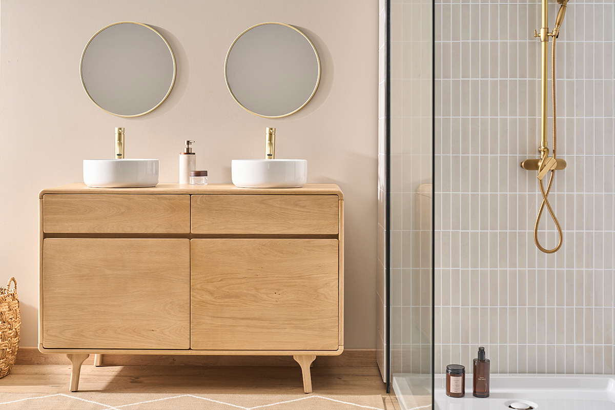 Meuble de salle de bain en bois ch�ne massif L120 cm ESTEBAN
