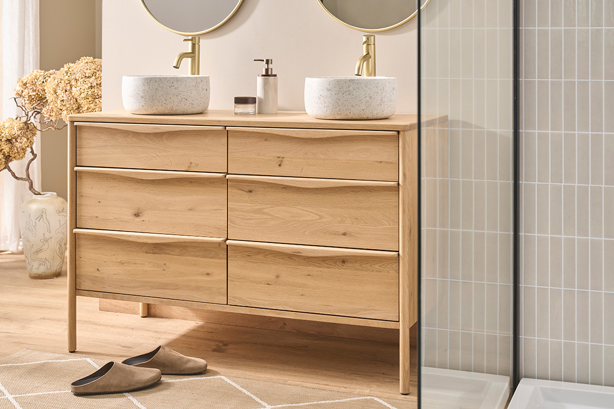 Meuble de salle de bain en bois ch�ne massif L120 cm MARIN