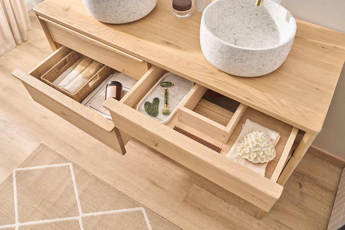 Meuble de salle de bain en bois ch�ne massif L120 cm MARIN