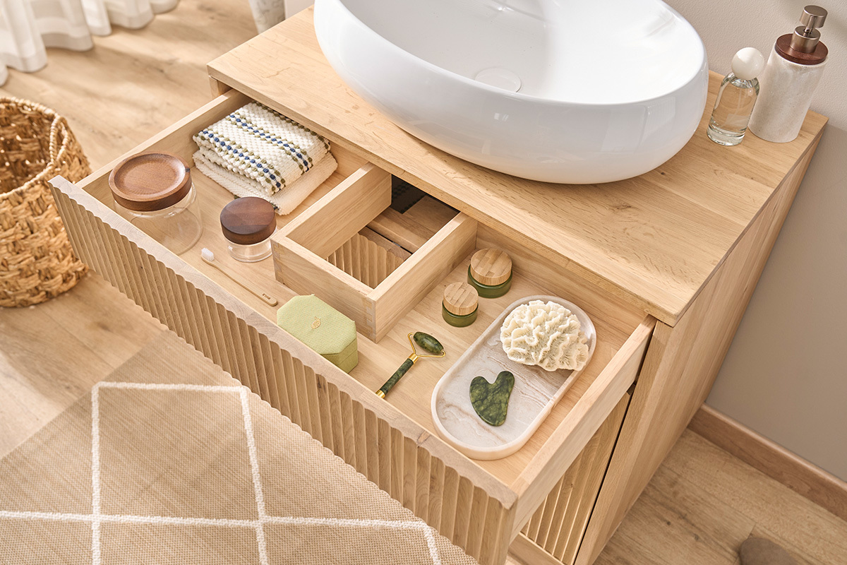Meuble de salle de bain en bois ch�ne massif L80 cm ALISTAIR