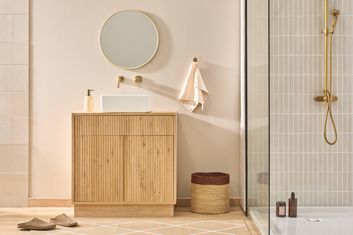 Meuble de salle de bain en bois ch�ne massif L80 cm ALISTAIR