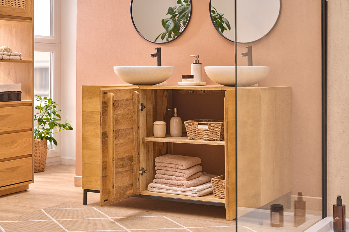 Meuble de salle de bain en bois manguier massif L120 cm YPSTER
