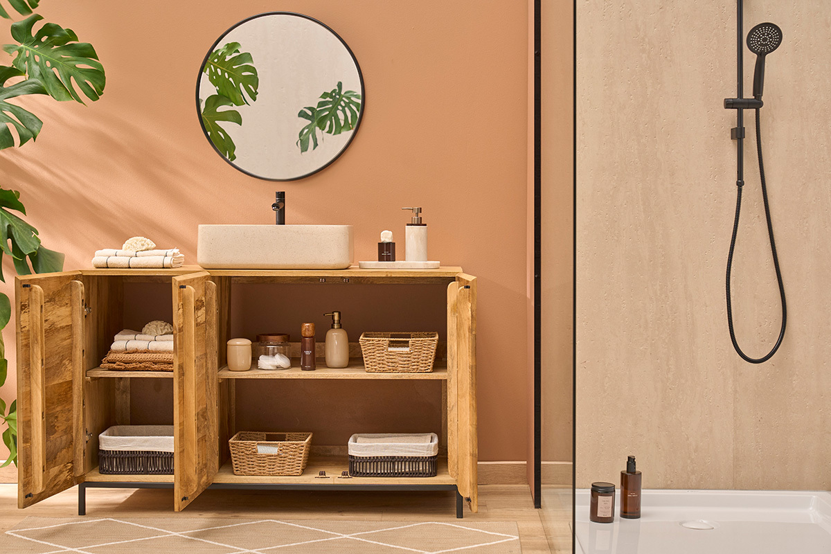 Meuble de salle de bain en bois manguier massif L120 cm YPSTER