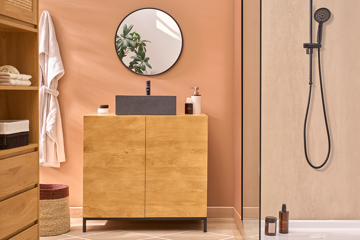 Meuble de salle de bain en bois manguier massif L80 cm YPSTER