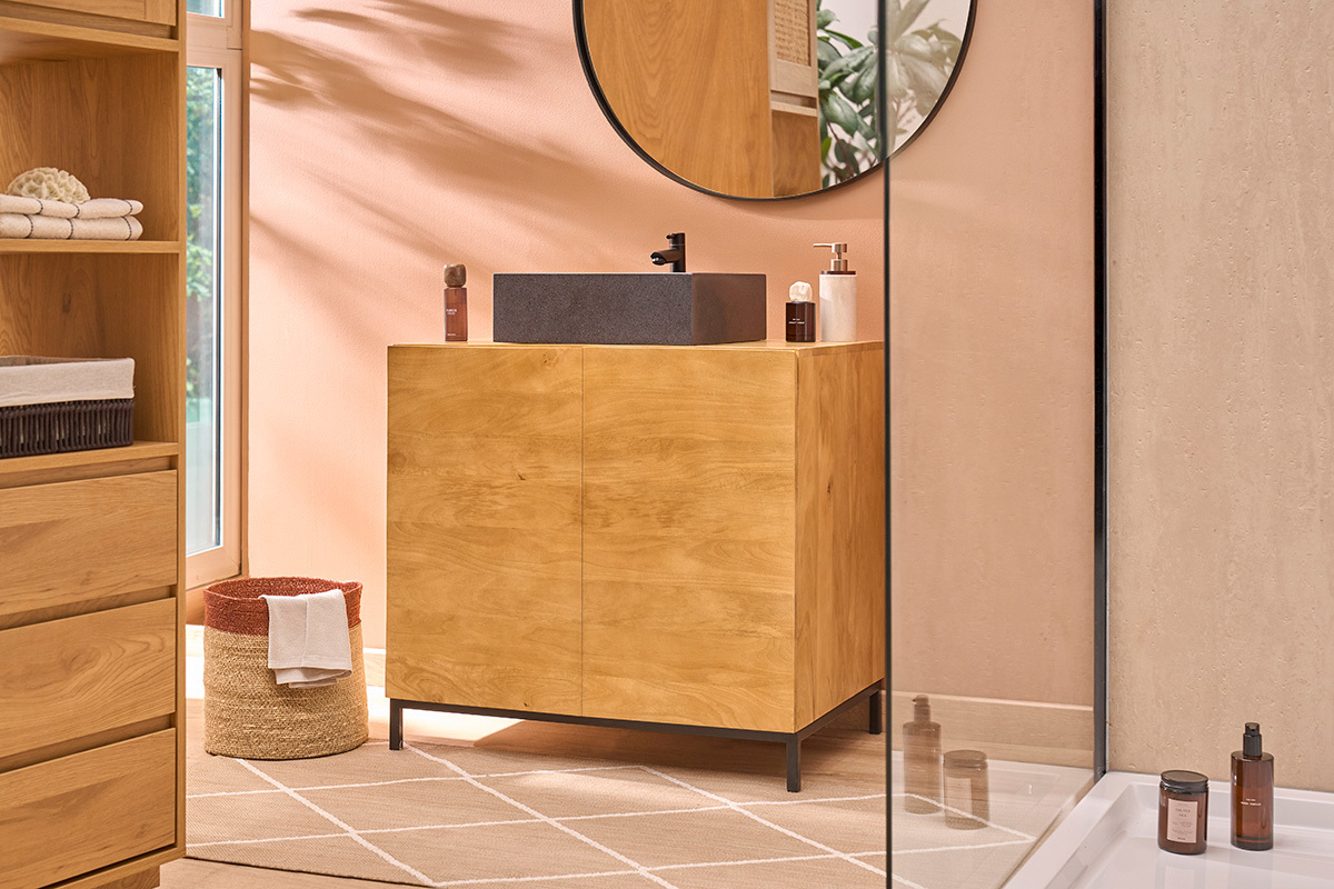 Meuble de salle de bain en bois manguier massif L80 cm YPSTER