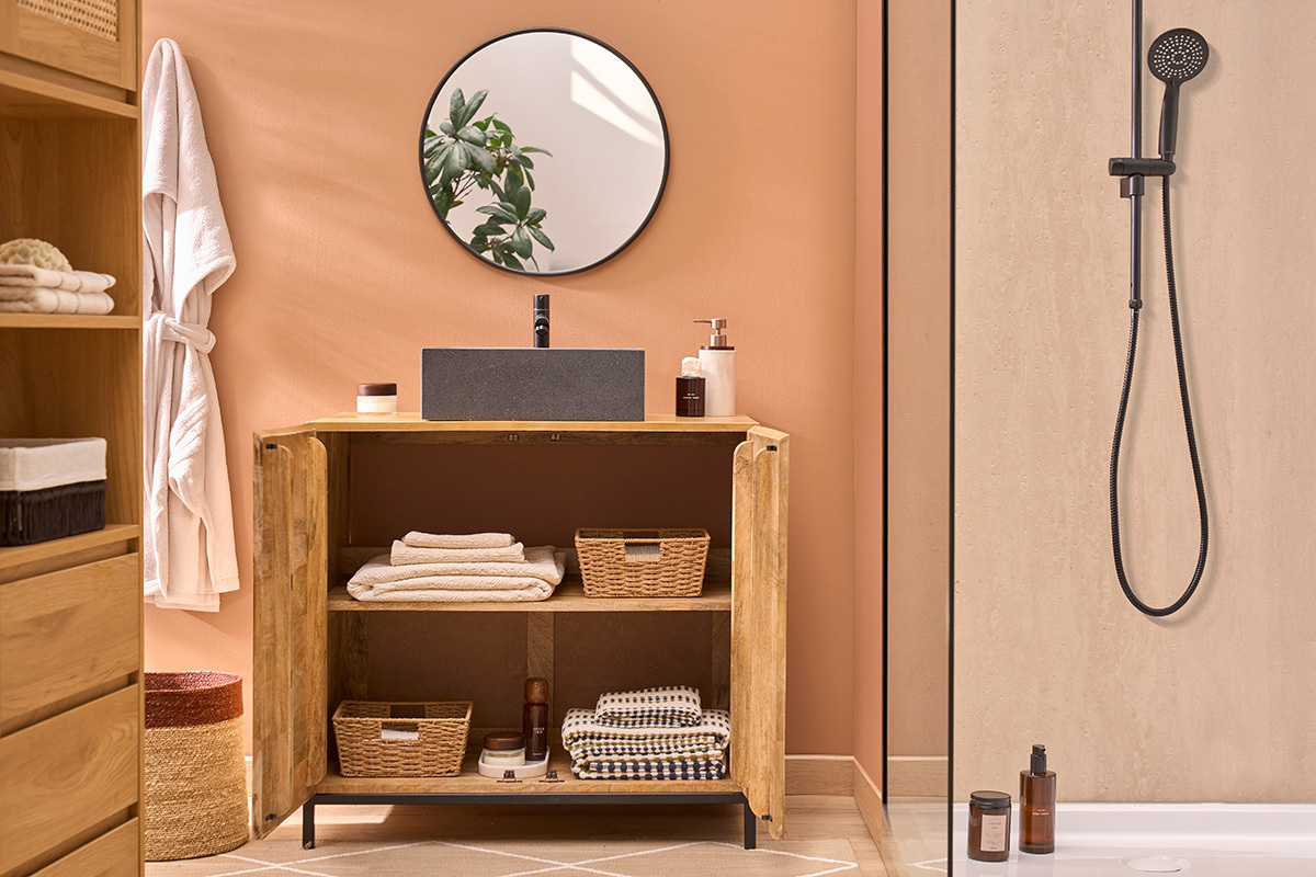 Meuble de salle de bain en bois manguier massif L80 cm YPSTER