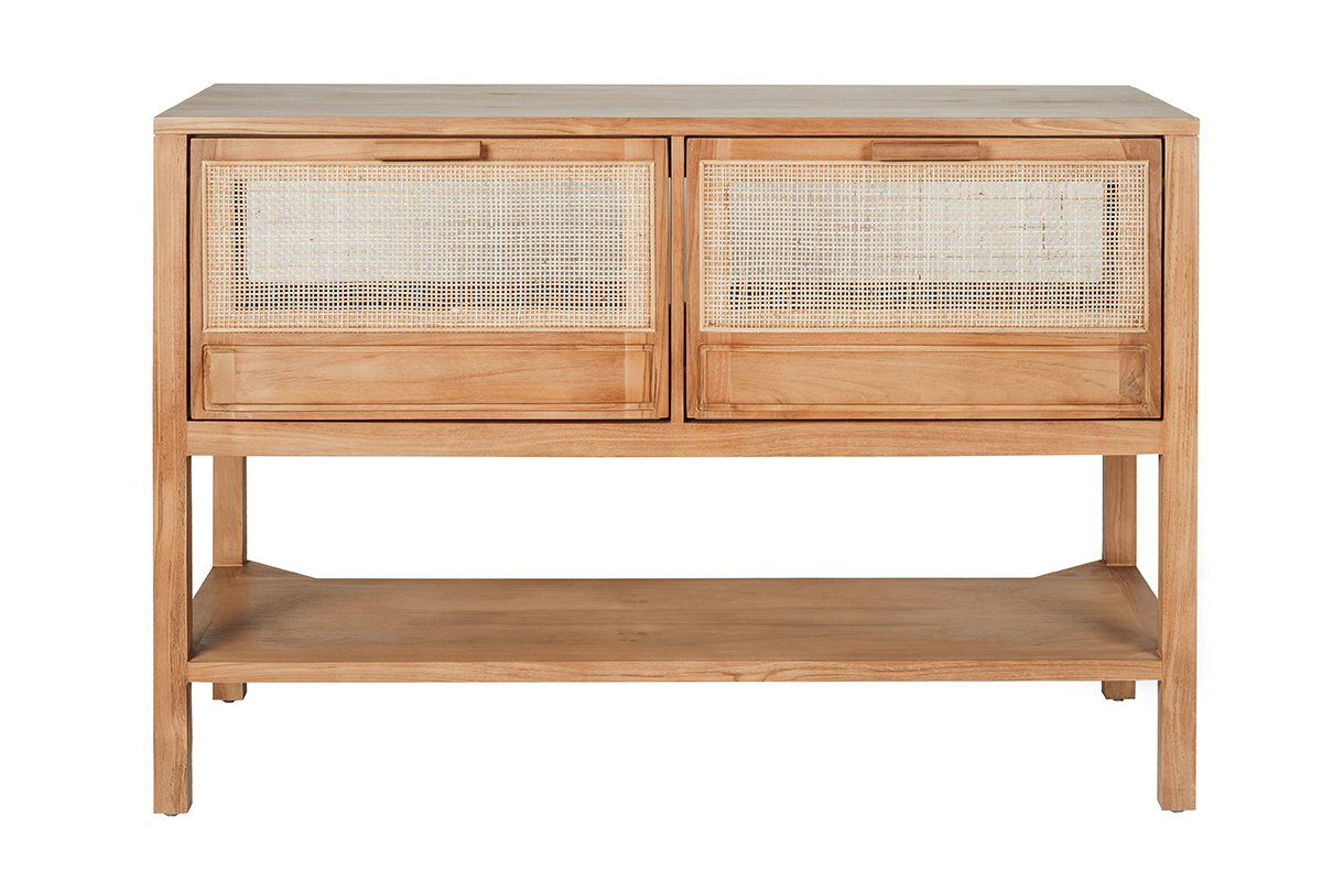 Meuble de salle de bain en bois teck massif et cannage rotin L120 cm RIVO