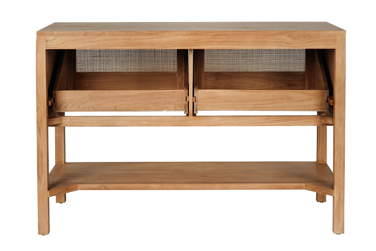Meuble de salle de bain en bois teck massif et cannage rotin L120 cm RIVO