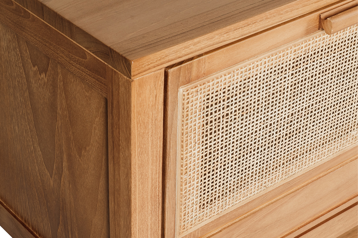 Meuble de salle de bain en bois teck massif et cannage rotin L120 cm RIVO