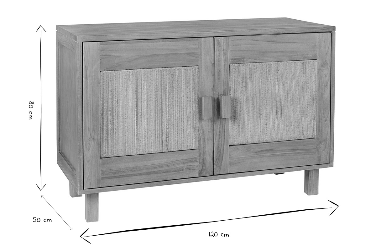 Meuble de salle de bain en bois teck massif et corde tress�e L120 cm MOSSA