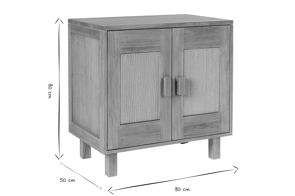 Meuble de salle de bain en bois teck massif et corde tress�e L80 cm MOSSA