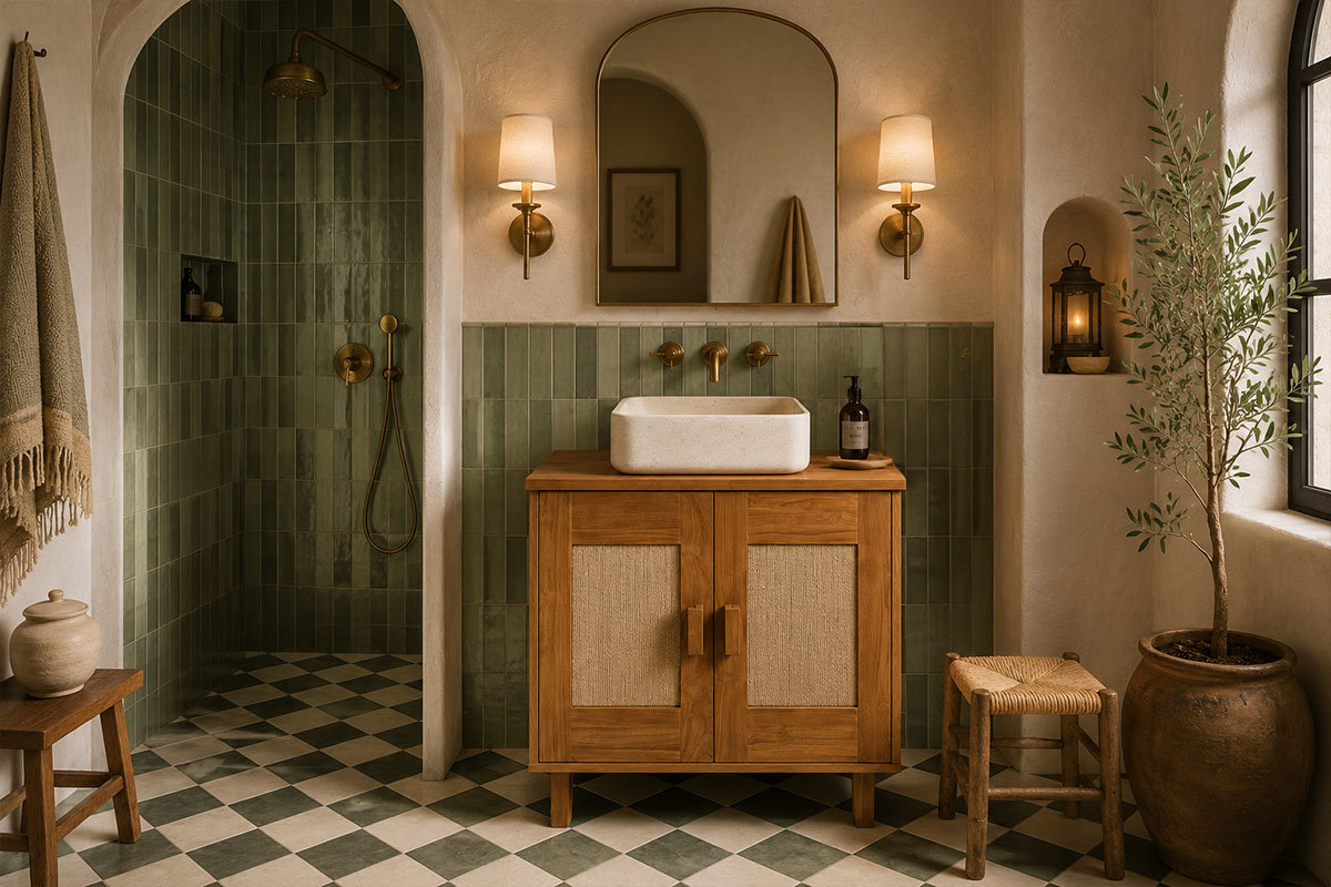 Meuble de salle de bain en bois teck massif et corde tress�e L80 cm MOSSA