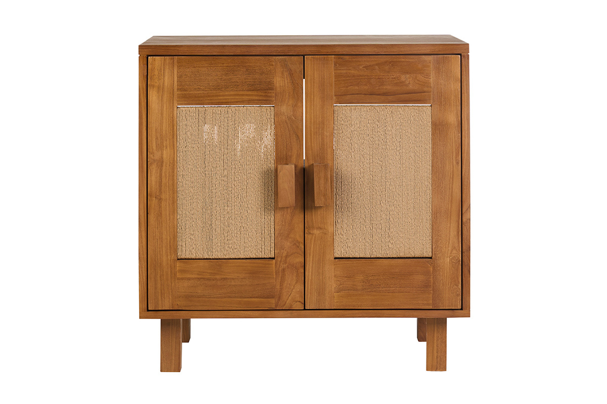 Meuble de salle de bain en bois teck massif et corde tress�e L80 cm MOSSA
