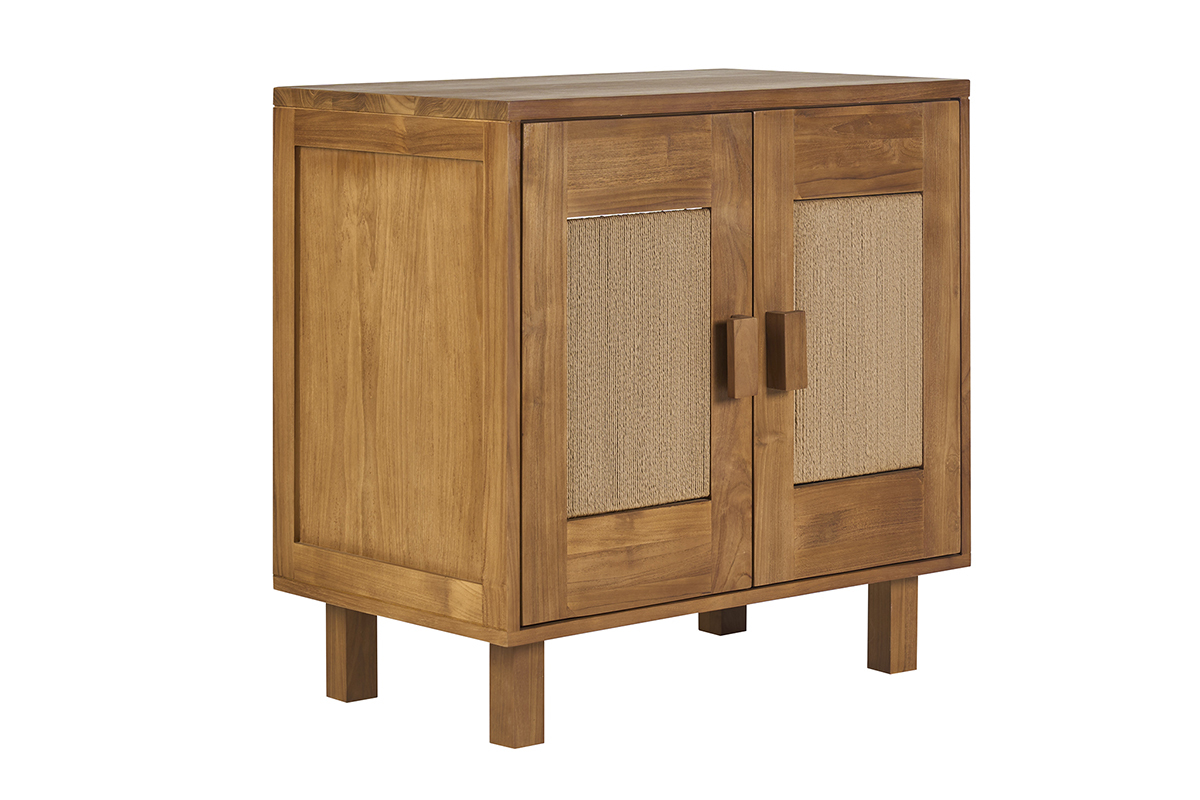 Meuble de salle de bain en bois teck massif et corde tress�e L80 cm MOSSA