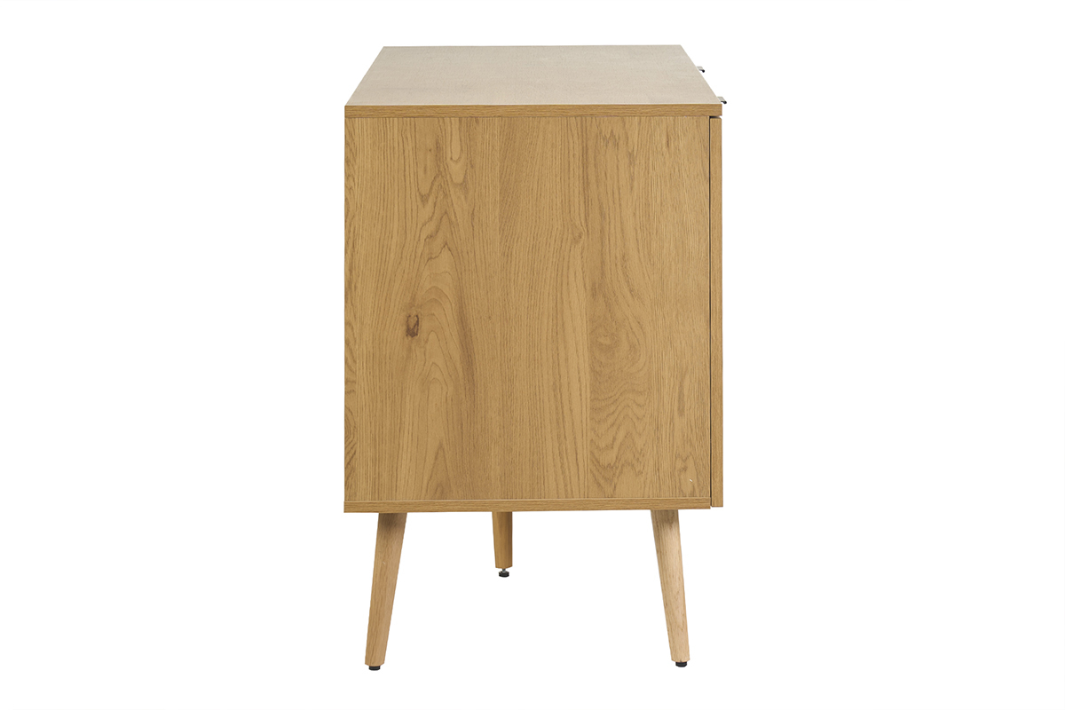 Meuble de salle de bain finition bois clair, cannage rotin et m�tal noir L120 cm MANILLE