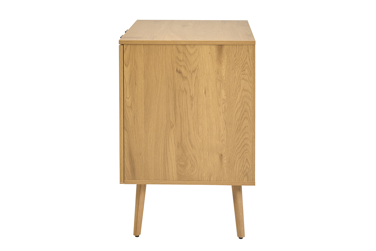 Meuble de salle de bain finition bois clair, cannage rotin et m�tal noir L80 cm MANILLE