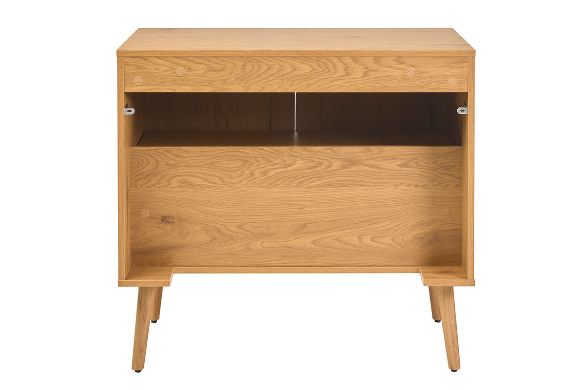 Meuble de salle de bain finition bois clair, cannage rotin et m�tal noir L80 cm MANILLE