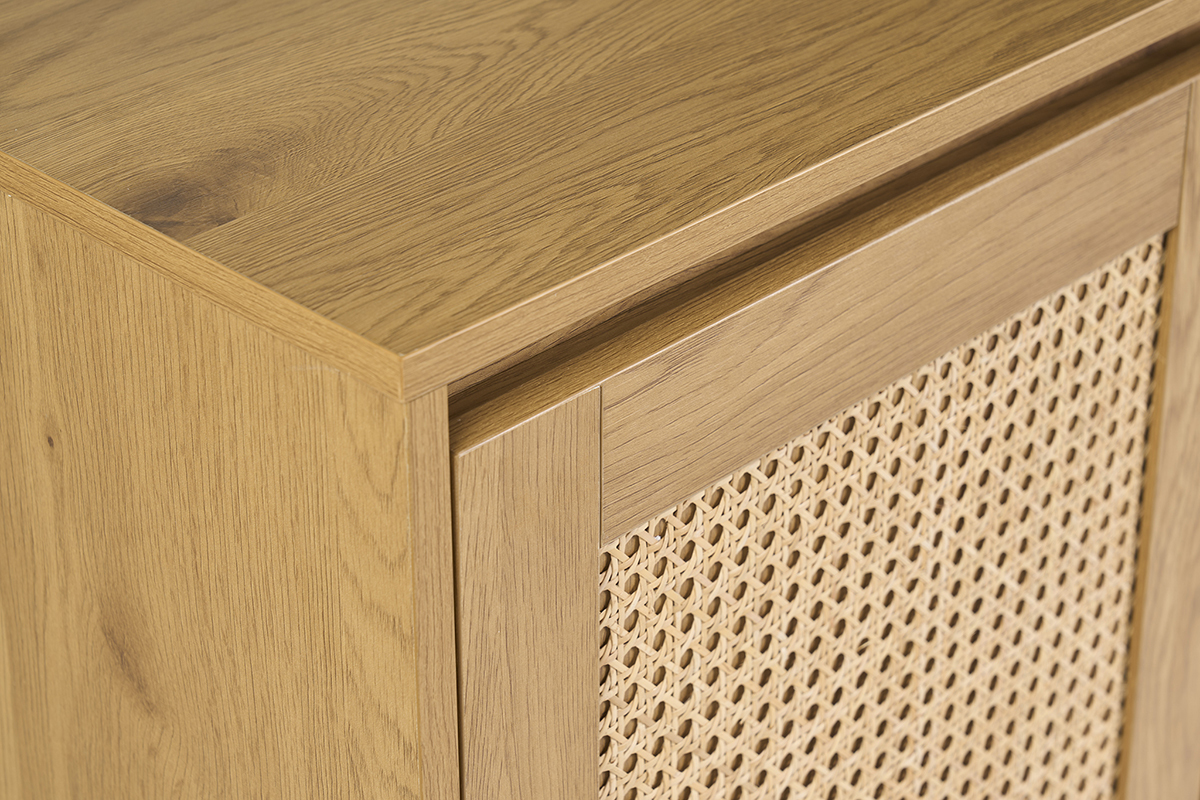 Meuble de salle de bain finition bois clair ch�ne et cannage rotin L120 cm ALICANTE