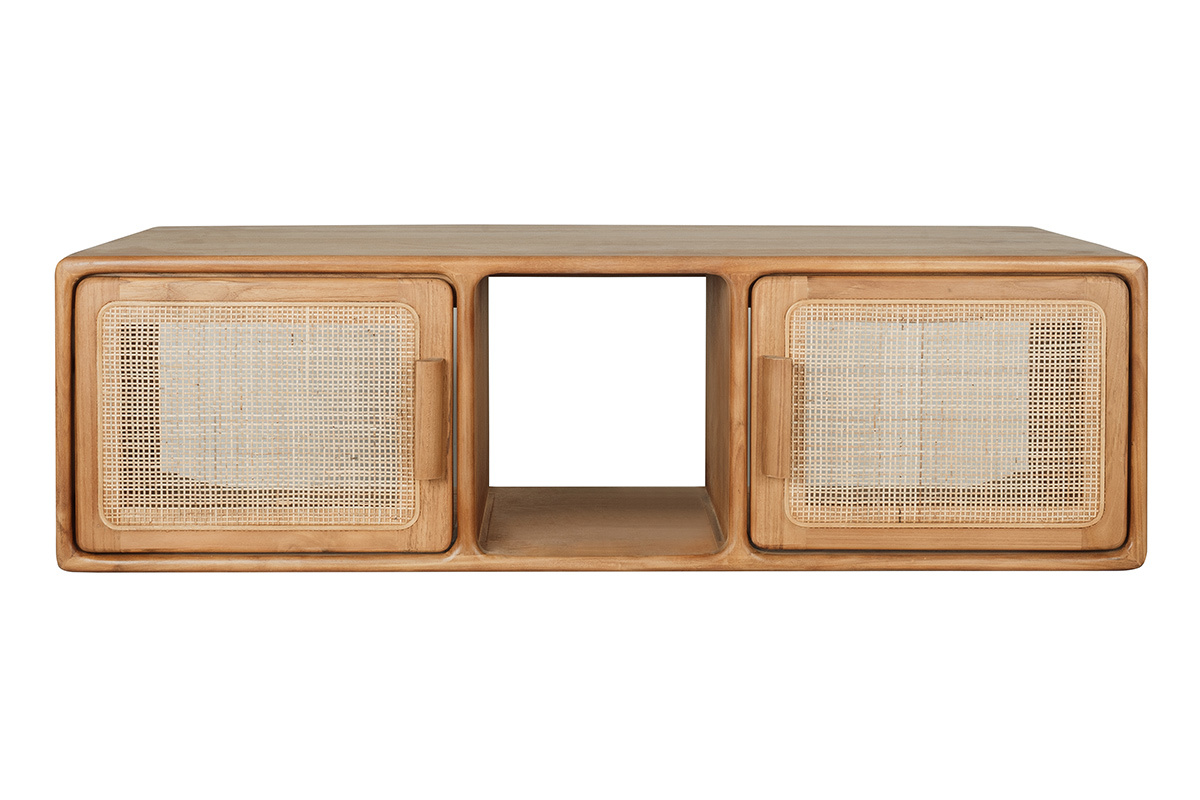 Meuble de salle de bain suspendu en bois teck massif et cannage rotin L120 cm BALIA