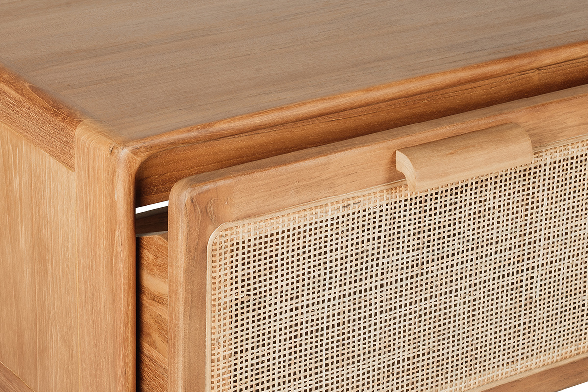 Meuble de salle de bain suspendu en bois teck massif et cannage rotin L120 cm BALIA