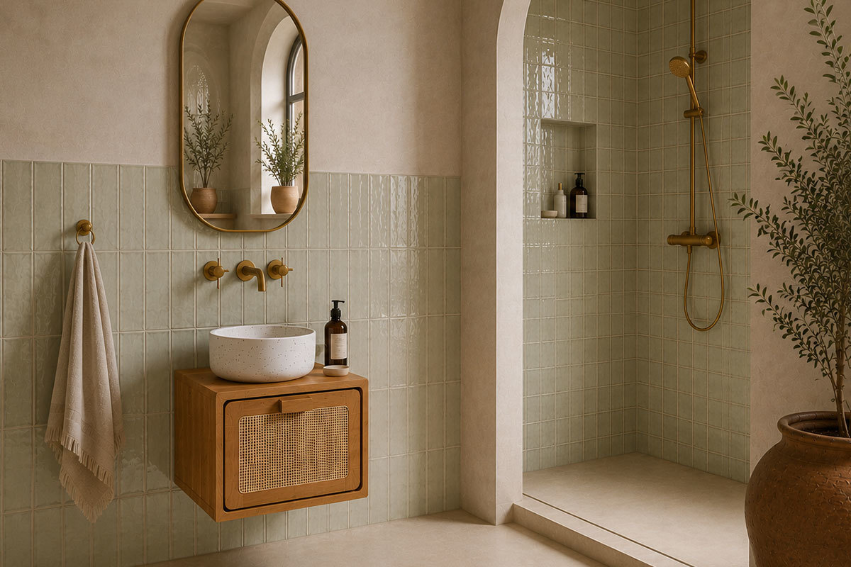 Meuble de salle de bain suspendu en bois teck massif et cannage rotin L50 cm BALIA