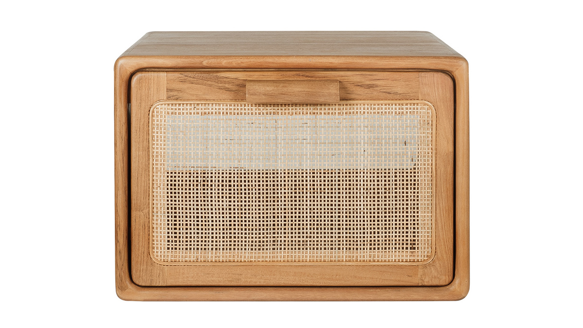 Meuble de salle de bain suspendu en bois teck massif et cannage rotin L50 cm BALIA