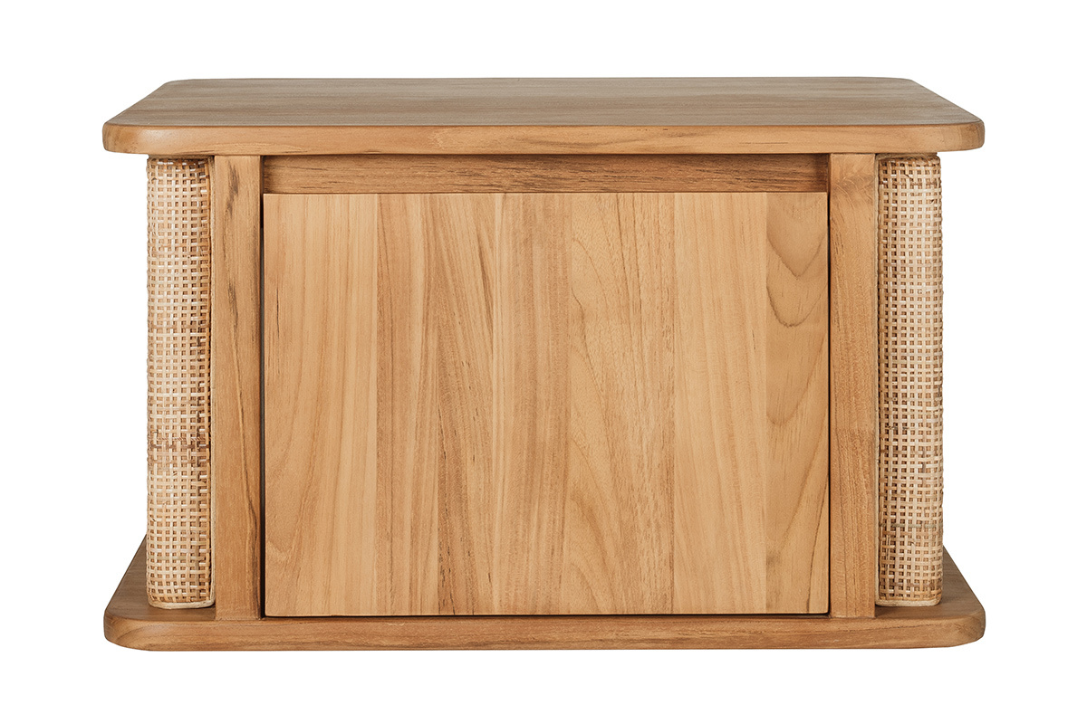Meuble de salle de bain suspendu en bois teck massif et cannage rotin L60 cm SOLEA