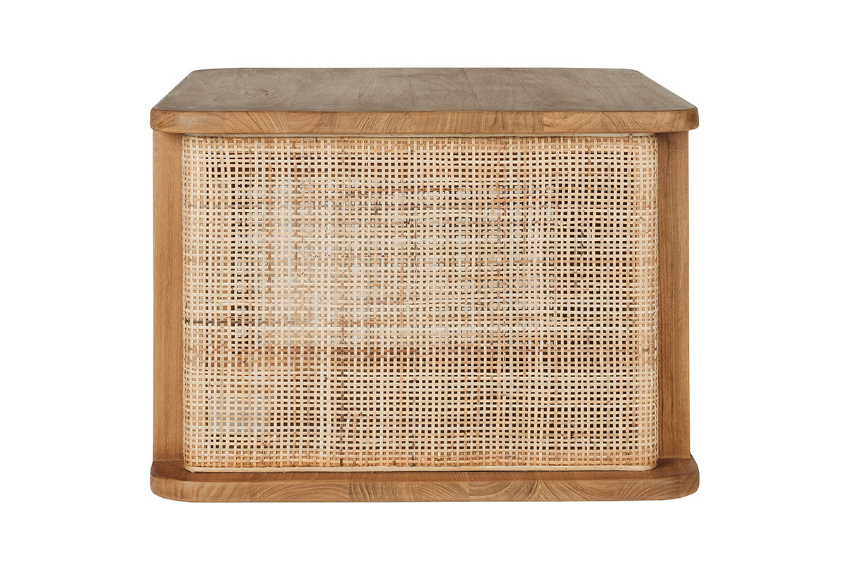 Meuble de salle de bain suspendu en bois teck massif et cannage rotin L60 cm SOLEA