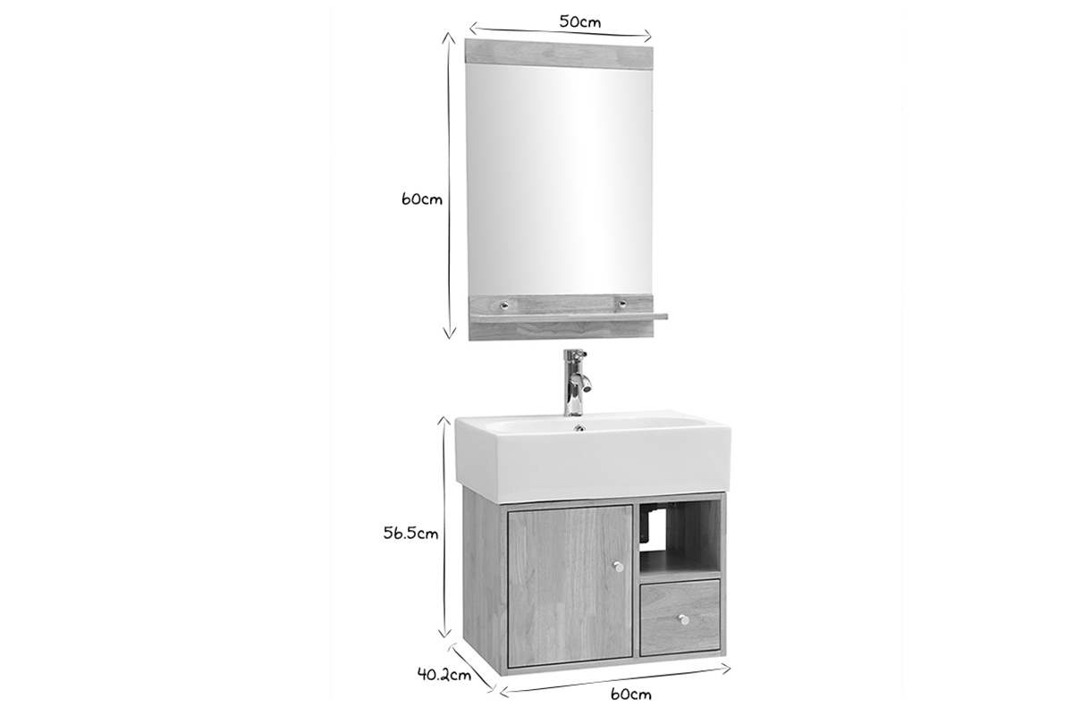 Meuble de salle de bain : vasque, meuble sous-vasque et miroir EVAN