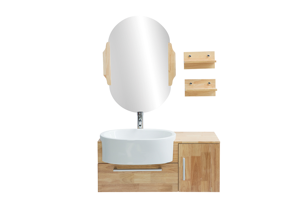 Meuble de salle de bain : vasque, meuble sous-vasque, tagres et miroir NIVAN