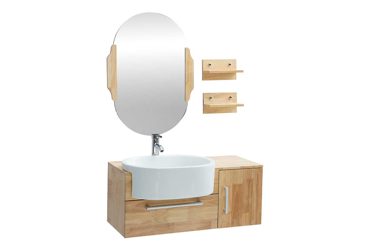 Meuble de salle de bain : vasque, meuble sous-vasque, tagres et miroir NIVAN