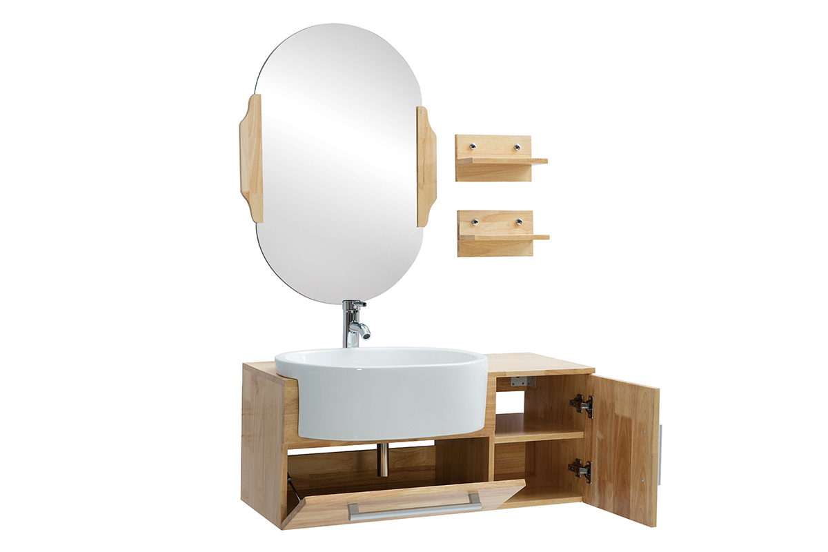 Meuble de salle de bain : vasque, meuble sous-vasque, tagres et miroir NIVAN