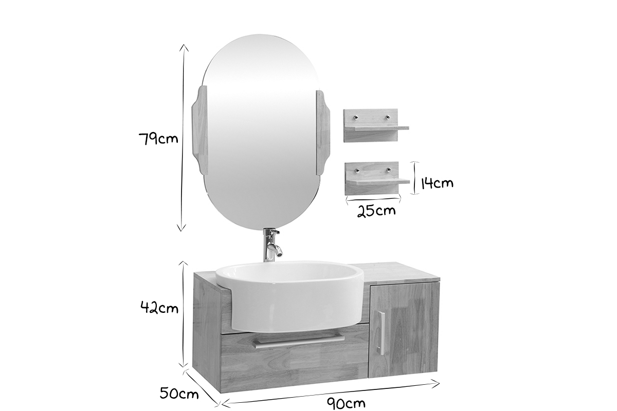 Meuble de salle de bain : vasque, meuble sous-vasque, tagres et miroir NIVAN