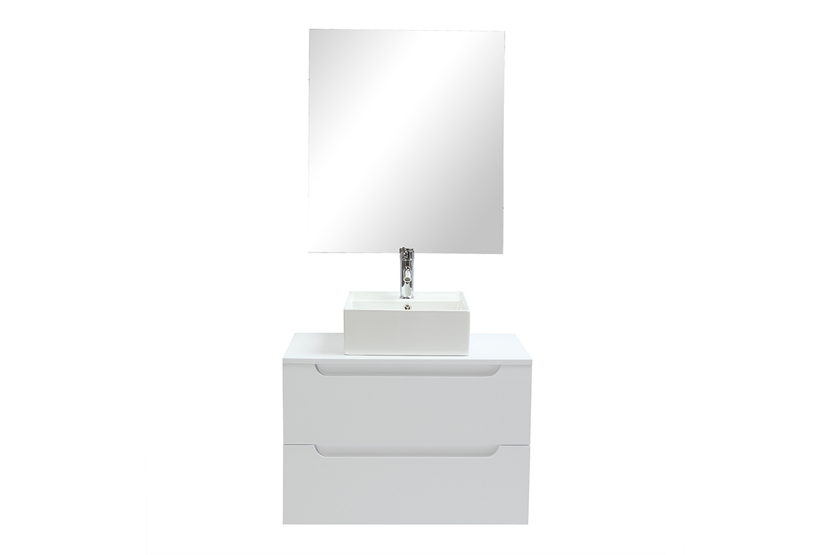 Meuble de salle de bains avec miroir et rangements blanc (sans vasque) LOTA