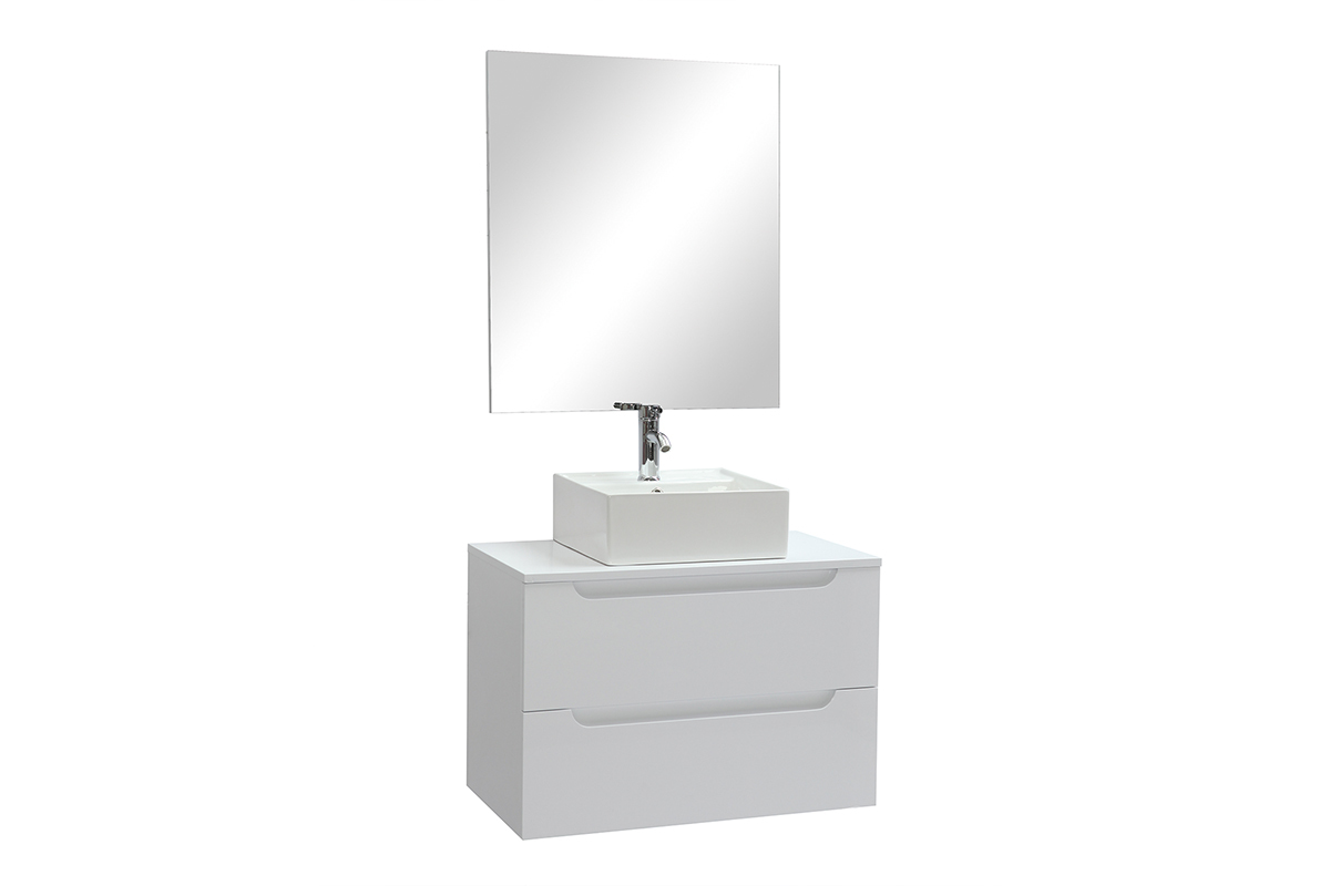 Meuble de salle de bains avec miroir et rangements blanc (sans vasque) LOTA