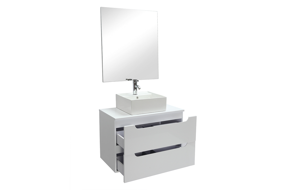 Meuble de salle de bains avec miroir et rangements blanc (sans vasque) LOTA