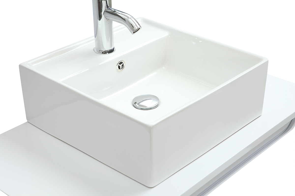 Meuble de salle de bains avec miroir et rangements blanc (sans vasque) LOTA