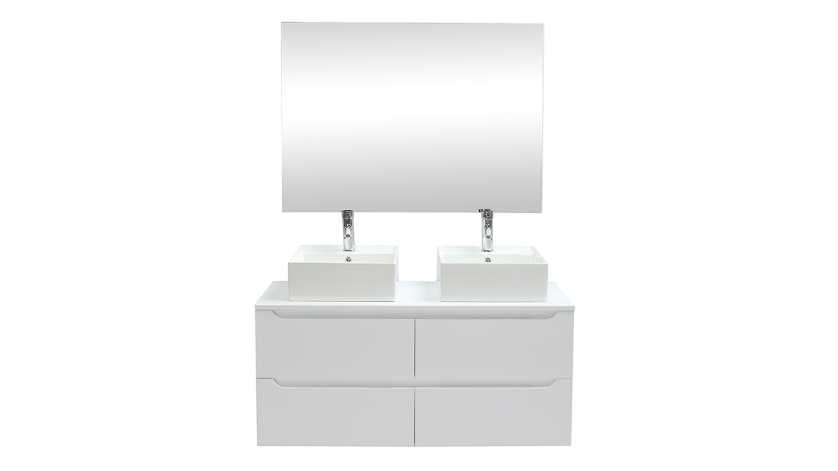 Meuble de salle de bains avec miroir et rangements blanc (sans vasques) LOTA