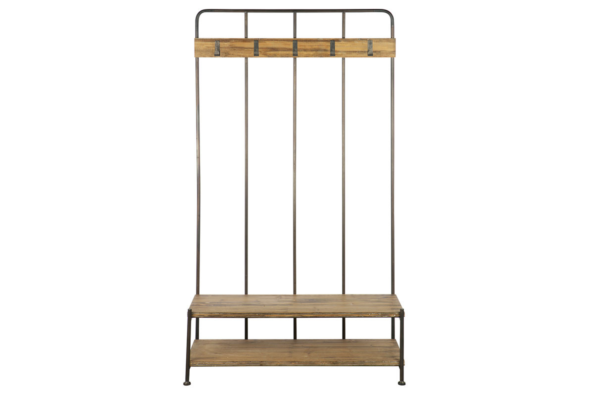 Meuble d'entr�e avec banc et porte-manteau bois et m�tal GIRO