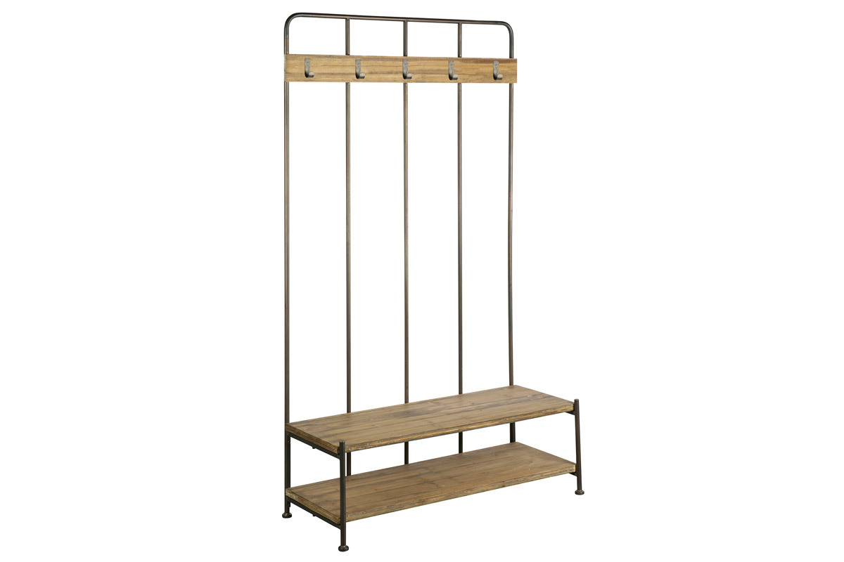 Meuble d'entr�e avec banc et porte-manteau bois et m�tal GIRO