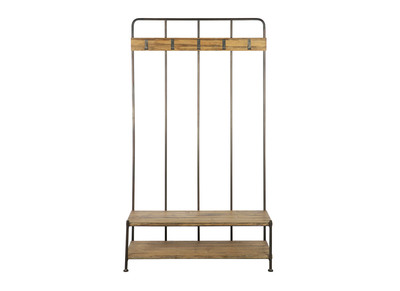 Meuble d'entr&eacute;e avec banc et porte-manteau bois et m&eacute;tal GIRO